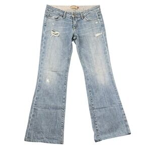 Paige Premium Denim Laurel Canyon Distressed Flare Jeans Light Wash Blue Size 29